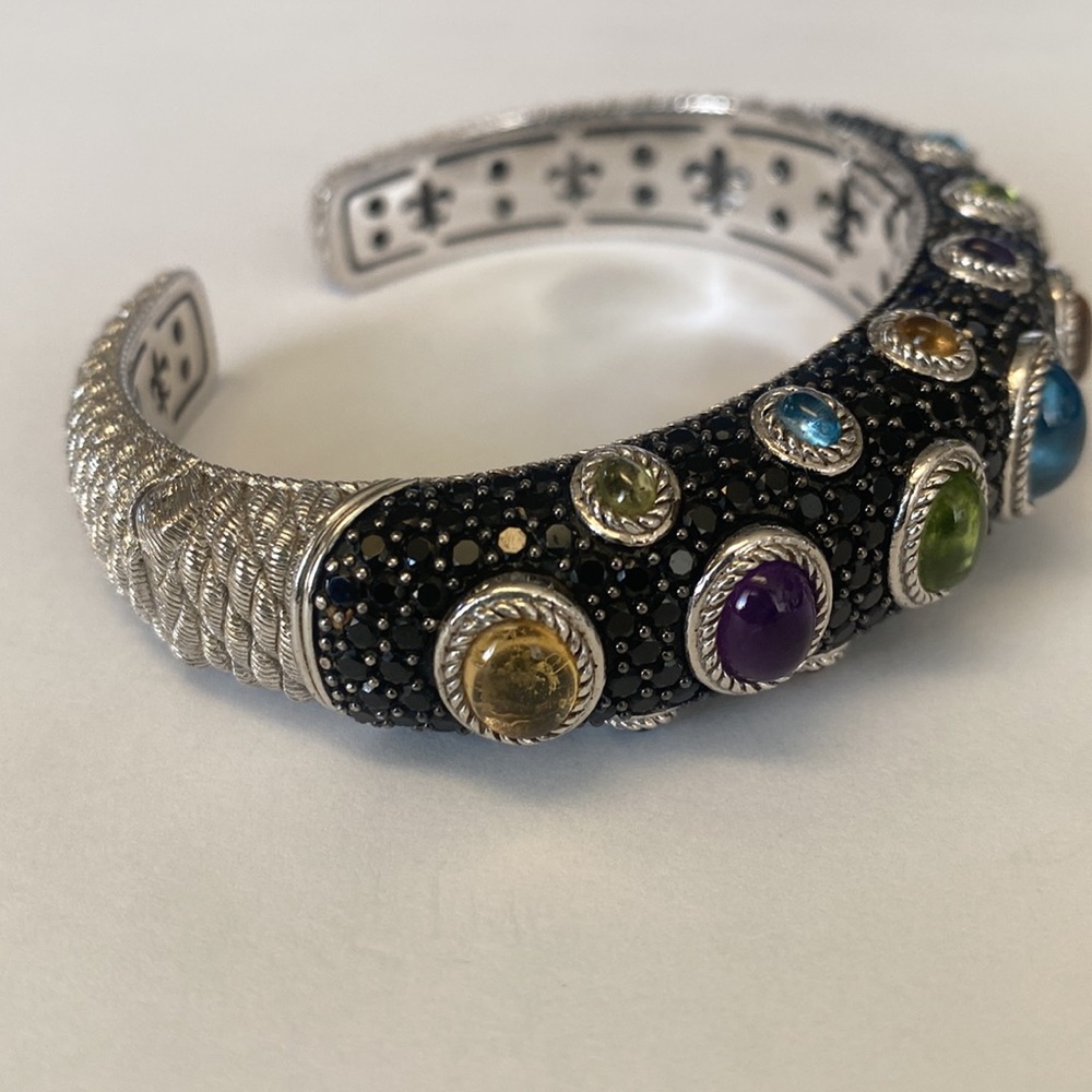 Judith Ripka Sterling 925 black spinel multi gemstone hinged bracelet EUC - Picture 7 of 7